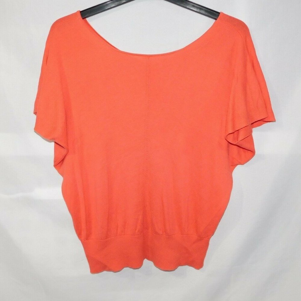Anthropologie MOTH Orange Knit Short Flutter Sleeve Sweater Womens M - Picture 5 of 8